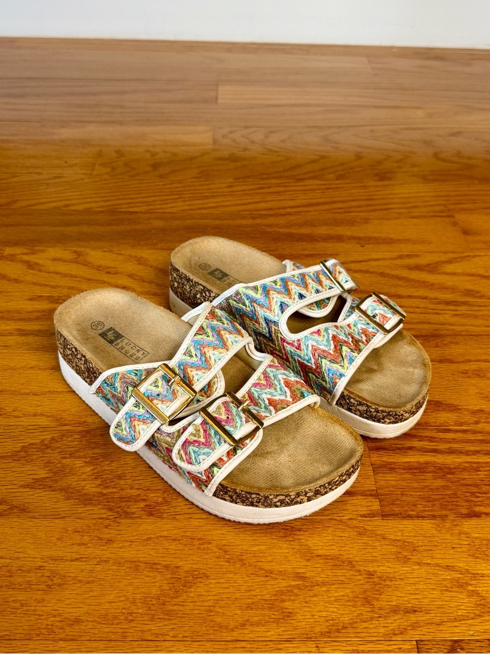 Chevron Knit Cork Platform Footbed Sandals Double Buckle EU 36 / US